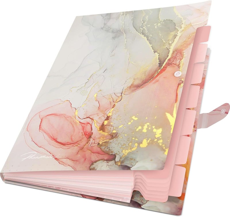 Rihan Expanding File Folder, Folders for Important Documents Organizer, Accordion File Organizer, Aesthetic Folders for School Students, 8 Pockets File Folder for Home Bills (White Gold Marble) - Image 1